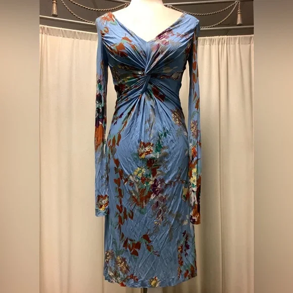 Etro | Dresses | Etro Long Sleeve Ruched Twist Front V Neck Floral Dress |  Poshmark